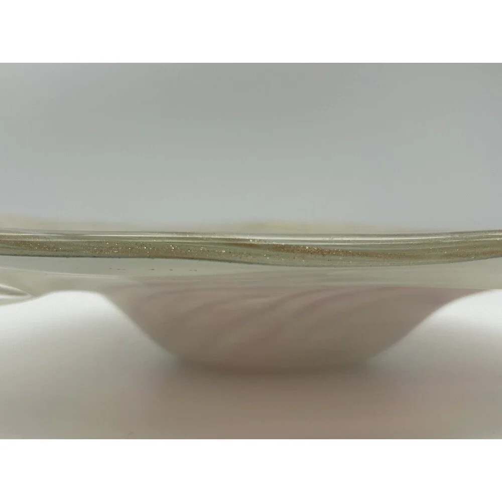 Murano Spiral Flat Bowl Hand Blown Glass Gold & Red Zebrati Fratelli  (No mark)